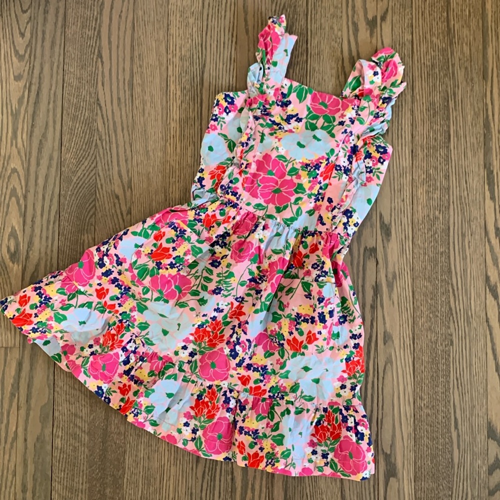 Hanna Andersson Summer Dress Pink Blue Green Adjustable Ruffle Straps Size 8